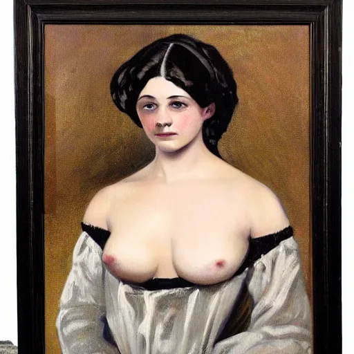 Prompt: a painting of a female model in victorian times, fully body shot