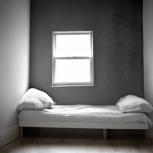 Prompt: silhouette of person at the edge of bed, children's room, eerie