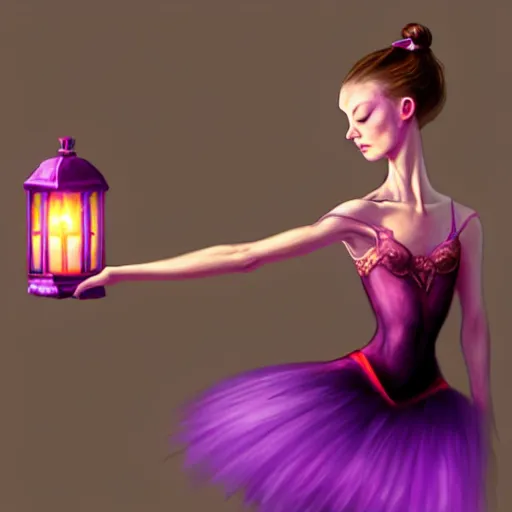 Image similar to a ballerina in purple holding a lantern, concept art by li fangying, artstation contest winner, fantasy art, dark and mysterious, artstation hd, concept art