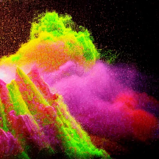 Image similar to a cute little robot at a centered explosion of colorful powder on background by maxvanzwerg