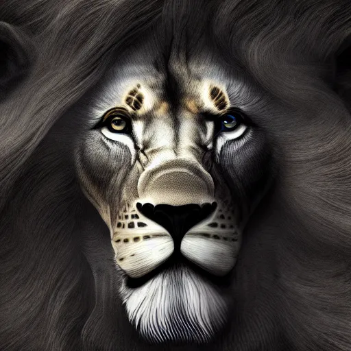 Image similar to a beautiful detailed 3 d matte portrait of a lion made of whirling dark smoke, ominous, dark cloud, magical realism, texture, intricate, skull, skeleton, whirling smoke radiant colors, fantasy, volumetric lighting, high details