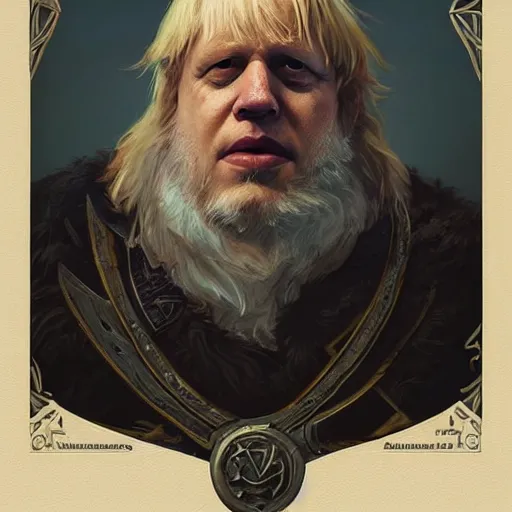 Prompt: boris johnson as odin, intricate, elegant, highly detailed, digital painting, artstation, concept art, matte, illustration, hearthstone, art by artgerm and greg rutkowski and alphonse mucha, simon stalenhag, hyperreal