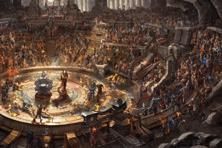 Image similar to meeting of the gods in a giant round table, digital painting, mixed media, trending on artstation and deviantart, epic composition, highly detailed, 8 k