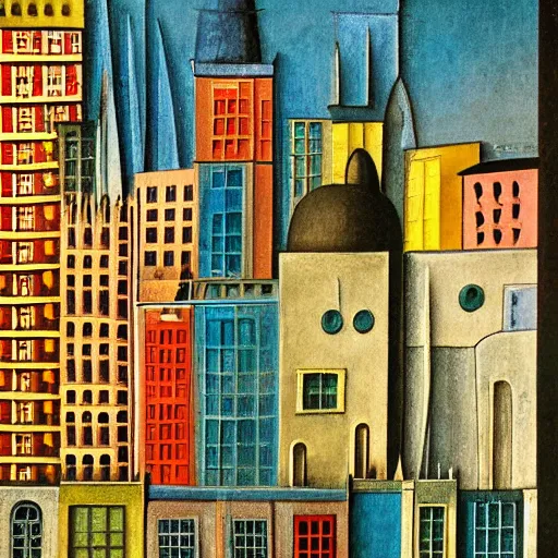 Prompt: by dora carrington defined. photograph. a cityscape. the different colors & shapes represent different parts of the city.