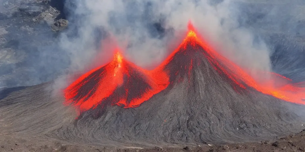 Image similar to Great volcanic eruption, Tiger Tateishi style.