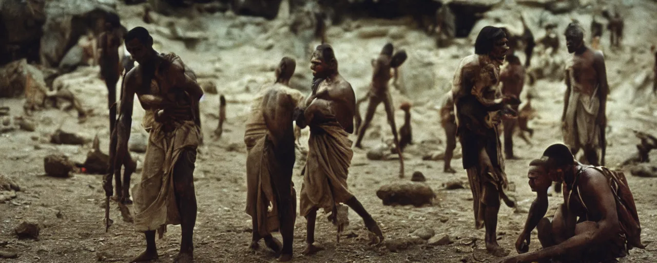 Image similar to the first homo sapiens, national geographic, canon 5 0 mm, cinematic lighting, photography, retro, film, kodachrome