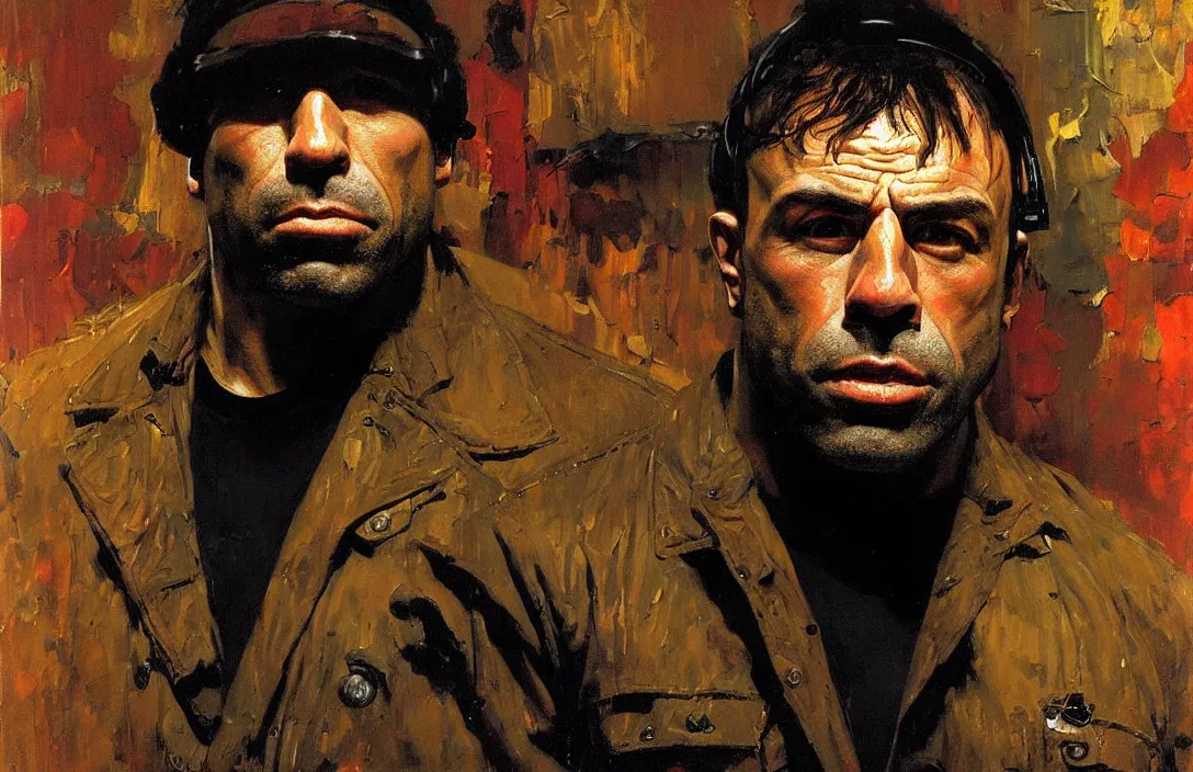 Image similar to portrait of joe rogan!!!!!!!!!!!!!!!!!!!!!!!!!!!, detailed face, detailed painting,, epic lighting, by ilya repin, phil hale and kent williams