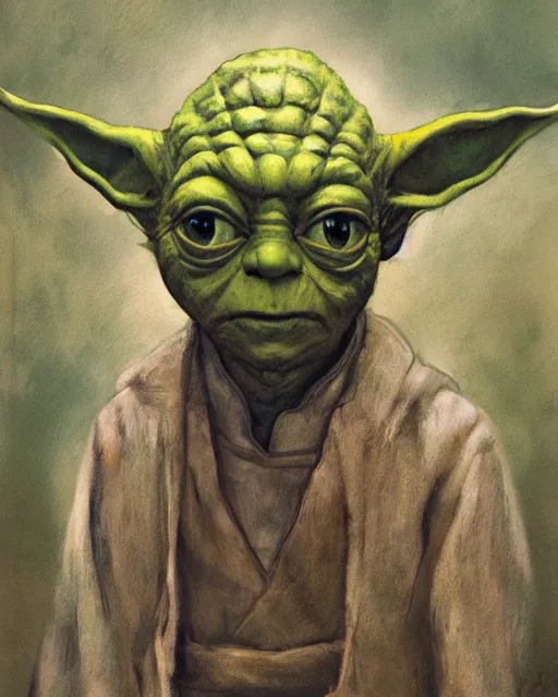 Image similar to portrait of yoda by greg rutkowski in the style of egon schiele