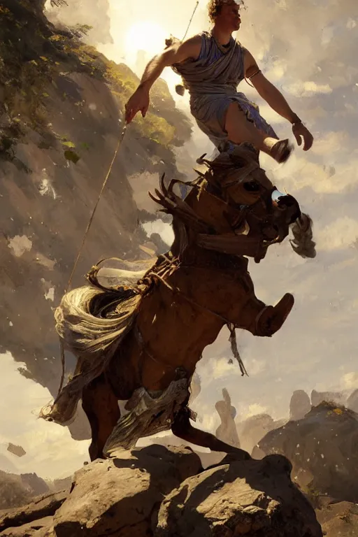 Image similar to ancient roman steve buscemi ascending wearing the civic crown while he levitates and hovers above the ground glowing with power small rocks and pebbles begin lifting off the ground around him, art by anders zorn, wonderful masterpiece by greg rutkowski, beautiful cinematic light, american romanticism by greg manchess, jessica rossier