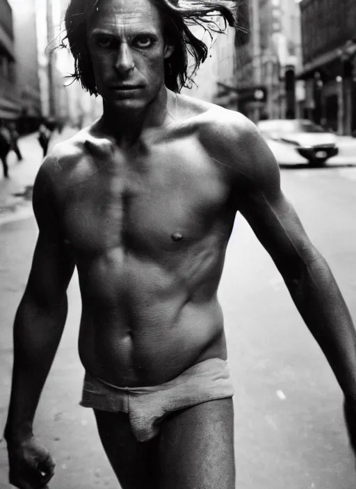 Prompt: portrait of tarzan walk on the street of new york, by charlotte grimm, natural light, detailed face, symmetrical, canon eos c 3 0 0, ƒ 1. 8, 3 5 mm, 8 k, medium - format print, half body shot