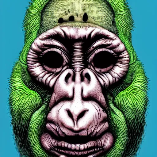 Image similar to deformed hideous pustule covered monkey, sores, bumps, skin wounds, surface hives, growths, horror, fantasy, highly detailed, by Dan Hillier