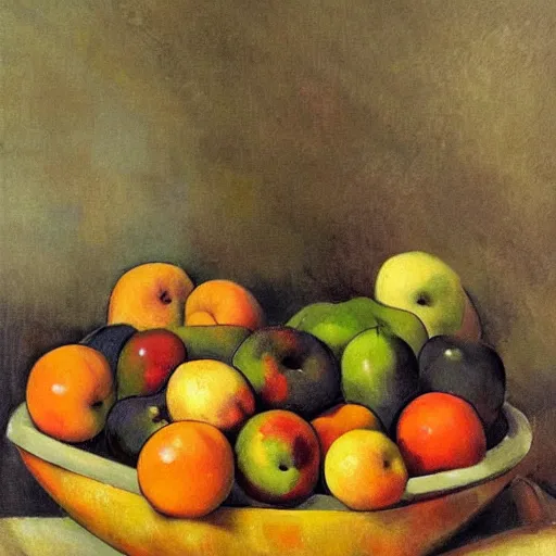 Image similar to a still - life bowl of fruit where every piece if made of a human that looks like a fruit in the style of paul cezanne