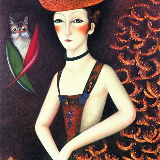 Image similar to by Remedios Varos, Ernest Hemingway in a cat girl outfit, oil painting, MET collection, high resolution.