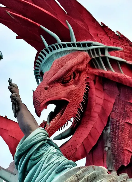 Image similar to red dragon under statue of liberty