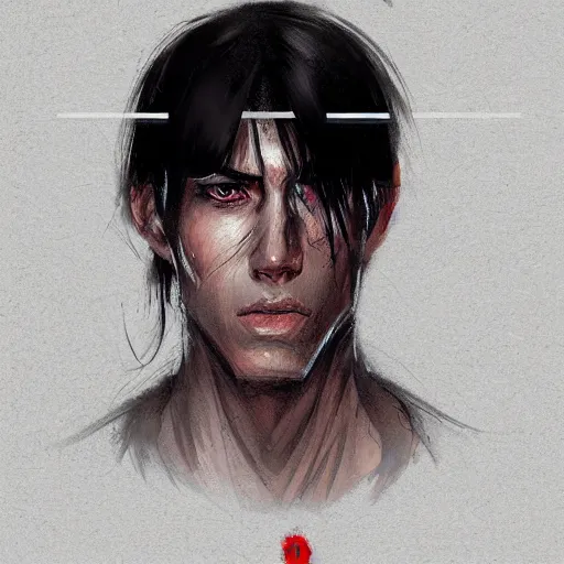 Image similar to anime portrait of a cyborg man by greg rutkowski, he is about 3 0 years old, indian, very tall and slender, messy long black hair, he is wearing a black t - shirt, highly detailed portrait, digital painting, artstation, concept art, smooth, sharp foccus ilustration, artstation hq