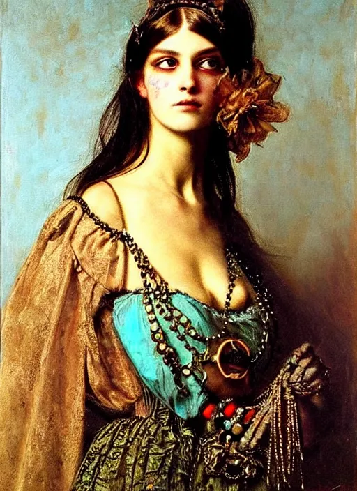 Image similar to ( ( gothic # ) ) princess portrait *. *. by william henry hunt * *, highly detailded, turquoise rust, steampunk