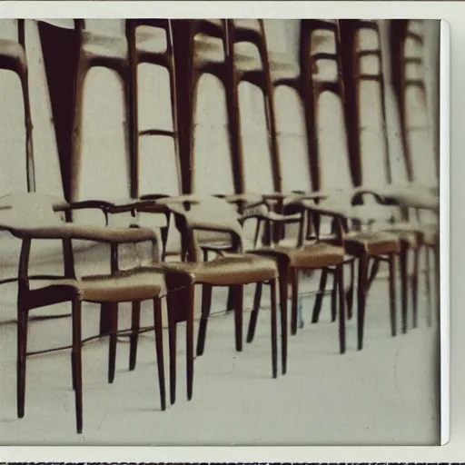 Prompt: a flock of chairs, high detail, polaroid photo