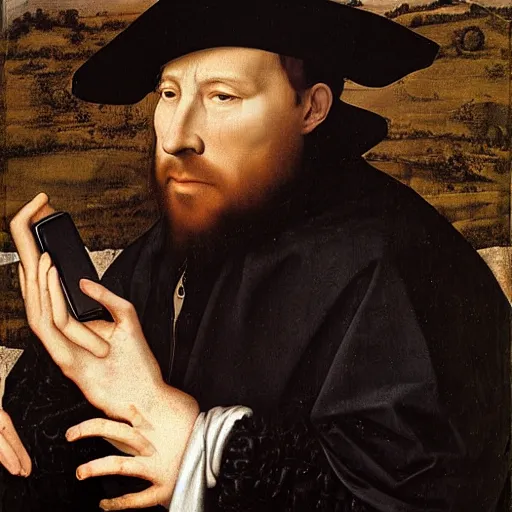 Image similar to man on a cell phone, by Hans Holbein the Younger