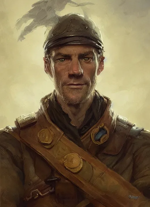 Image similar to a portrait of sam vimes, beautiful painting with highly detailed face by greg rutkowski and magali villanueve