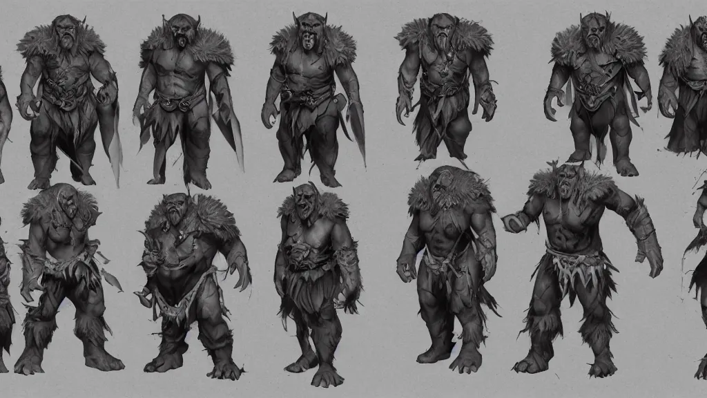 Image similar to a fantasy orc chieftain character design sheet, trending on artstation