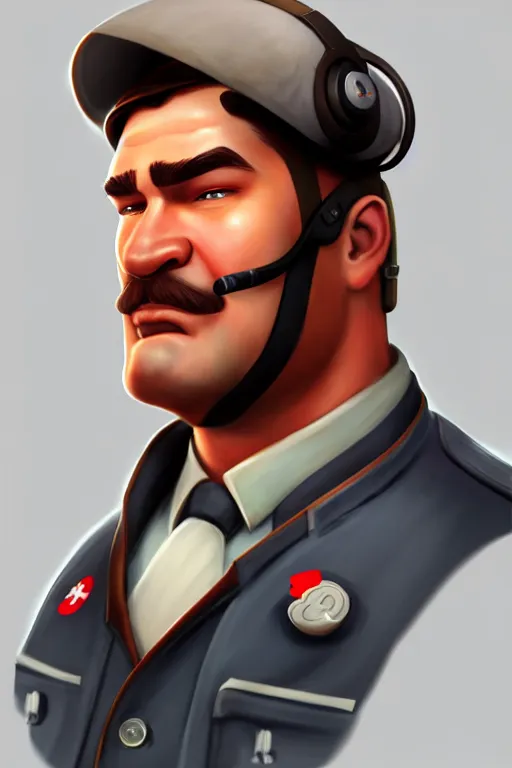 Image similar to beautiful highly detailed realistic stylized character portrait team fortress 2 medic, detailed character art master portrait, trending on artstation