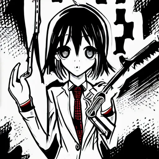 Image similar to a girl wearing a business and a red necktie, in the style of chainsaw man, black and white, anime art, hd, detailed drawing