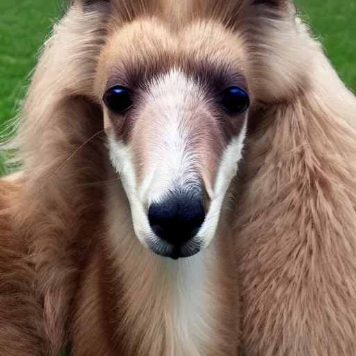 Image similar to photo of a hybrid between a borzoi and an alpaca