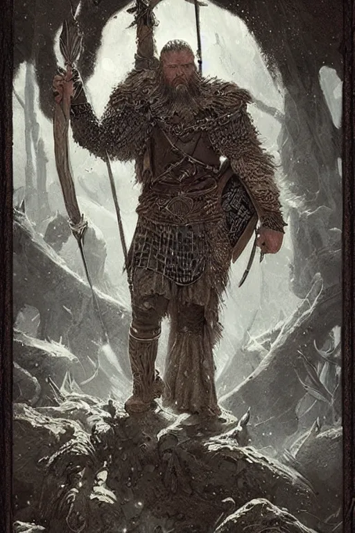 Prompt: tarot card, viking style, concept art by Greg Rutkowski and James Gurney, intricate illustration, detailed