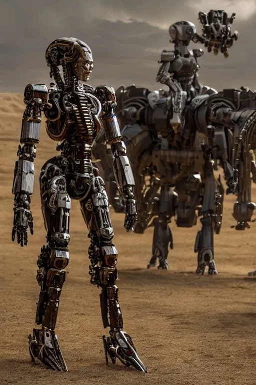 Image similar to cinematic still in westworld and machine - warrior - 5, intricate ornate humanoid mecha warrior,