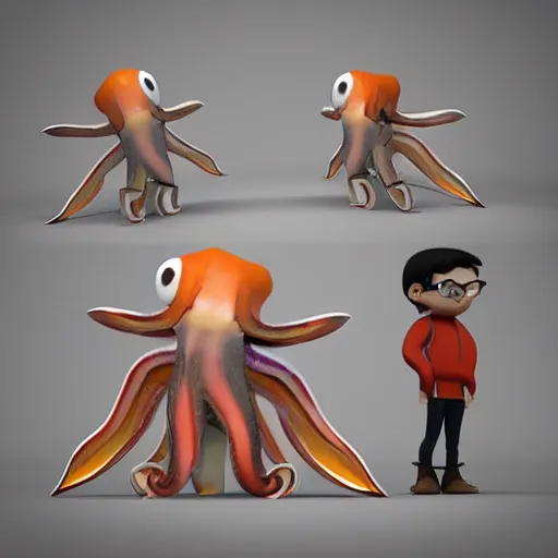 Image similar to the combination of squid and kid , concept art, trending on artstation 3D.