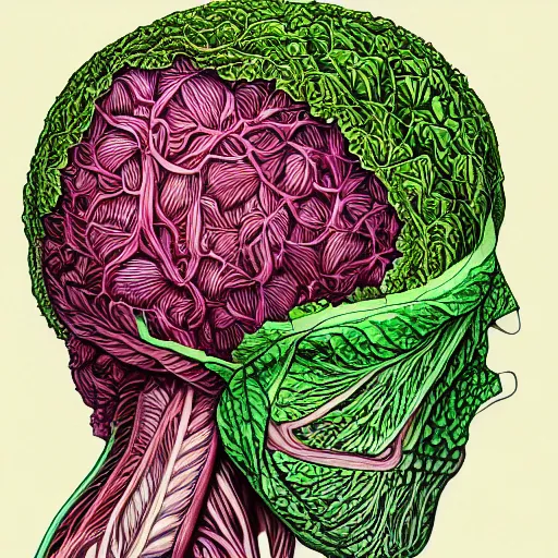 Image similar to the anatomy of a head of lettuce, an ultrafine detailed painting by james jean, intricate linework, bright colors, final fantasy, behance contest winner, vanitas, angular, altermodern, unreal engine