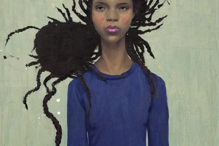 Image similar to a girl pirate with iridescent skin by amy sherald