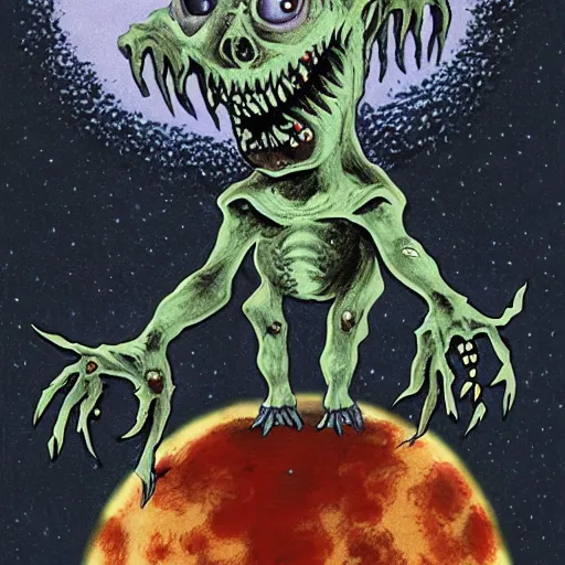 Image similar to horror creature holding planet