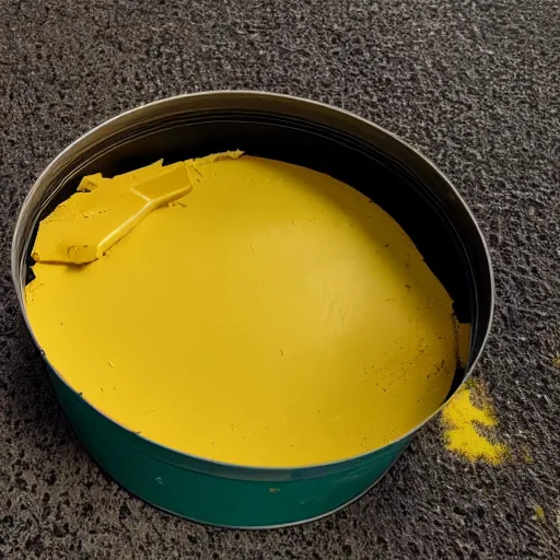 Image similar to pulling a brick out of the top of an open tin of bright yellow paint