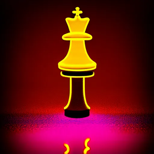 Image similar to underwater tintype photo of a queen chess piece made of neon lights, Puddles, high point of view, smooth 3D Illustration, Cinematic Matte Painting, soft render, volumetric lighting