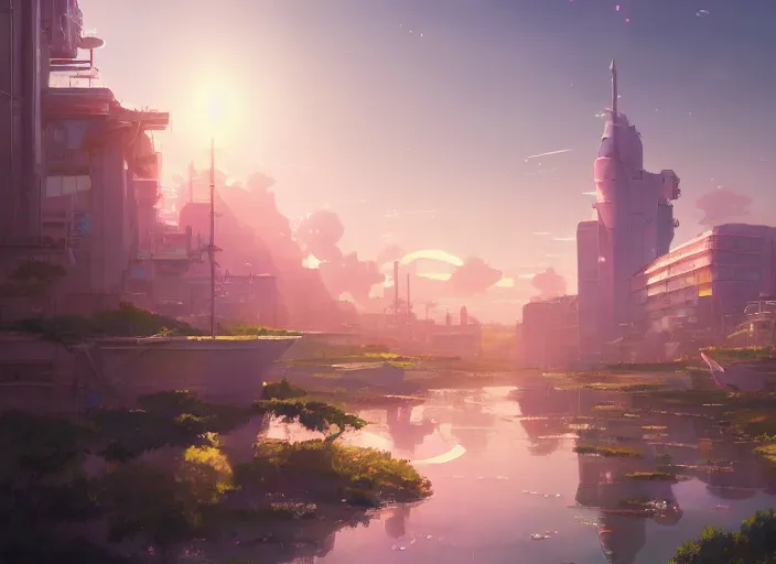Image similar to concept art of a utopian solarpunk city, key visual, ambient lighting, highly detailed, digital painting, artstation, concept art, sharp focus, by makoto shinkai and akihiko yoshida and hidari and wlop
