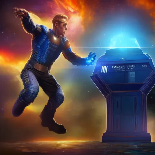 Prompt: The TARDIS smacking right into Thanos, hyperdetailed, artstation, cgsociety, 8k