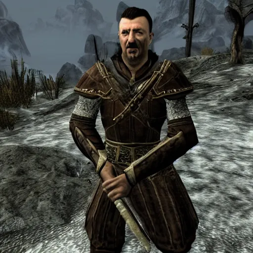 Image similar to Igor Ghirkin Strelkov in The Elder Scrolls V: Skyrim, cinematic still