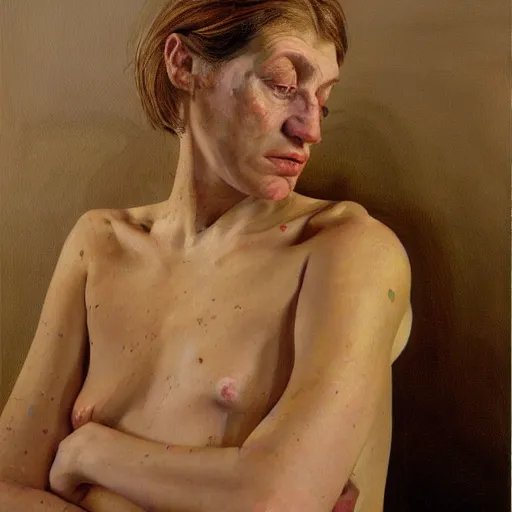 Image similar to high quality high detail painting by lucian freud, hd, strong girl portrait, photorealistic lighting