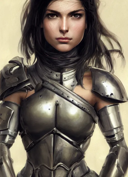 Image similar to a professionally painted portrait of an attractive young girl, partially clothed in battle armor, olive skin, long dark hair, beautiful bone structure, symmetrical facial features, intricate, elegant, heroic pose, digital painting, concept art, smooth, sharp focus, finely detailed, beautifully framed, from Metal Gear, in the style of Artgerm and Greg Rutkowski