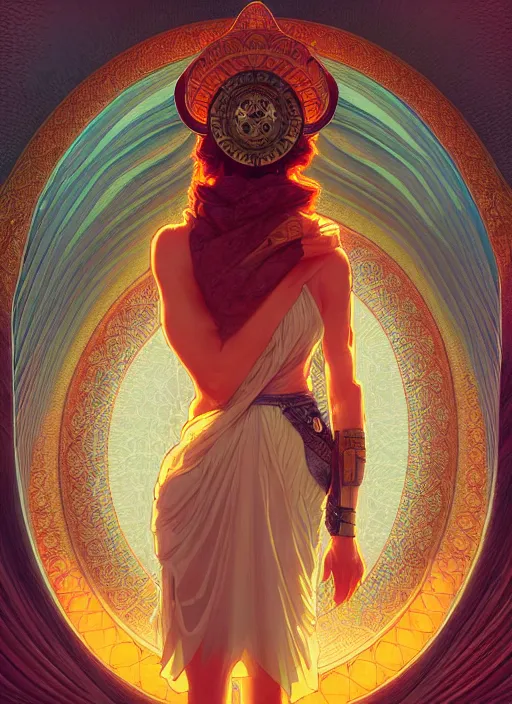 Prompt: minerva the goddess of mysteries, path traced, octane render, highly detailed, high quality, digital painting, hd, alena aenami and artgerm, karol bak, alphonse mucha, tom bagshaw