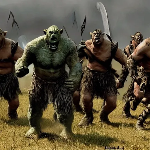 Prompt: an army of orcs on a battlefield, extremely realistic movie scene