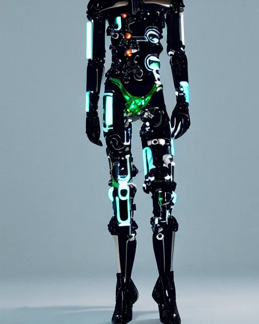 Image similar to leaked screenshot of Balenciaga campaign for the year 2032, cybernetic fashion