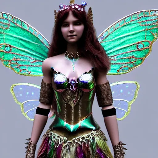 Prompt: photo of a real-life beautiful fairy with bejewelled armour , highly detailed, 4k