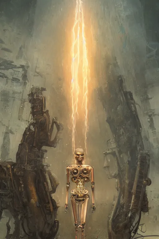 Image similar to the death tarot card as an i robot, torso portrait, intricate, elegant, volumetric lighting, scenery, digital painting, highly detailed, artstation, sharp focus, illustration, concept art, luis rollo, ruan jia, steve mccurry, john berkey