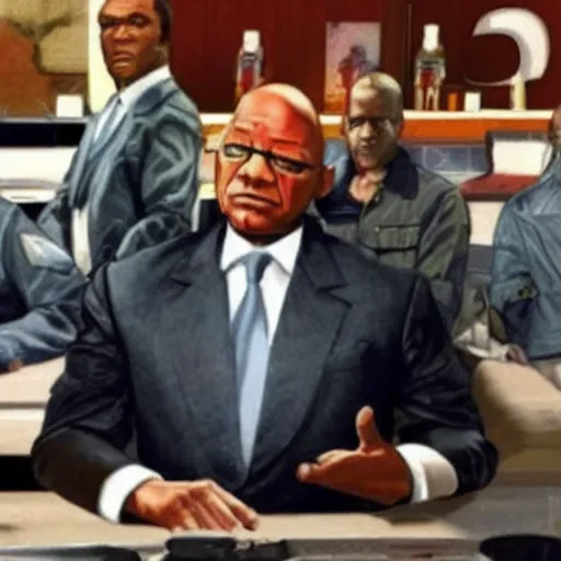 Image similar to Game still of Jacob Zuma as a character in GTA loading screen