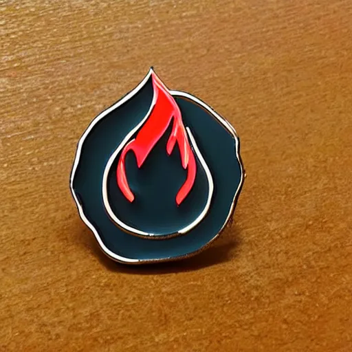 Image similar to simple yet detailed, pictogram fire warning flame enamel pin retro design