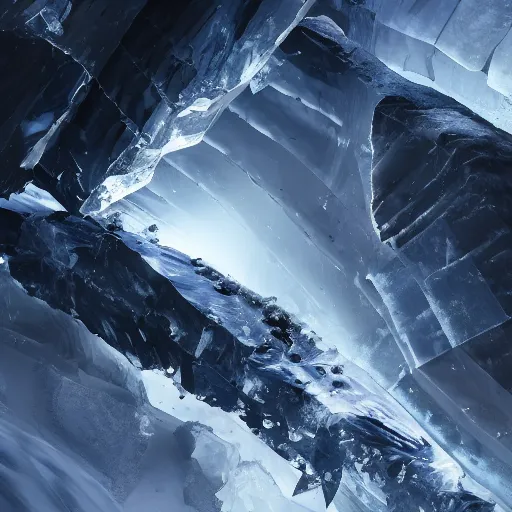 Image similar to obsidian scraps trailing behind a huge chunk of ice which is flying through the air, behance hd artstation, 4 k cinematic