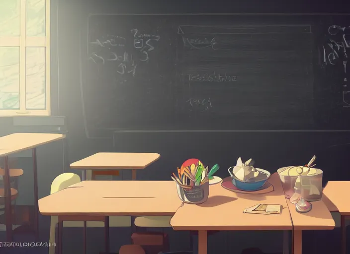 Typical anime classroom, empty, digital art,, Stable Diffusion