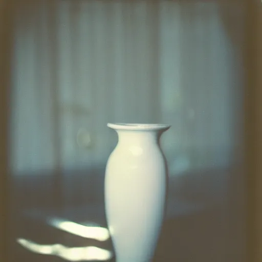 Prompt: telelens photo of a vase on a table, pentax k1000